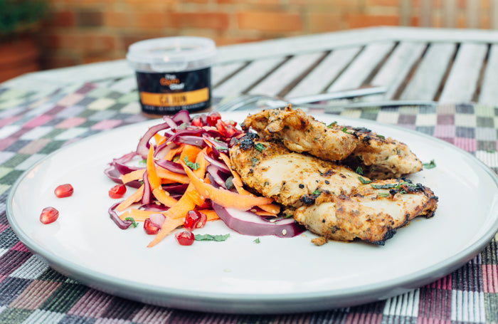 BBQ cajun chicken with seedy slaw