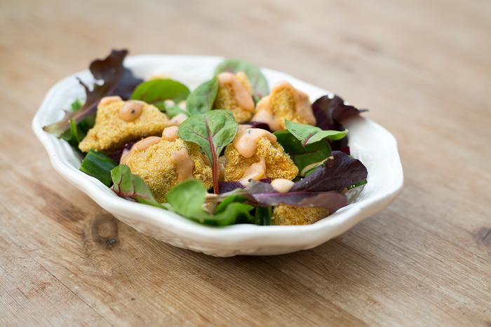 Crispy polenta chicken salad