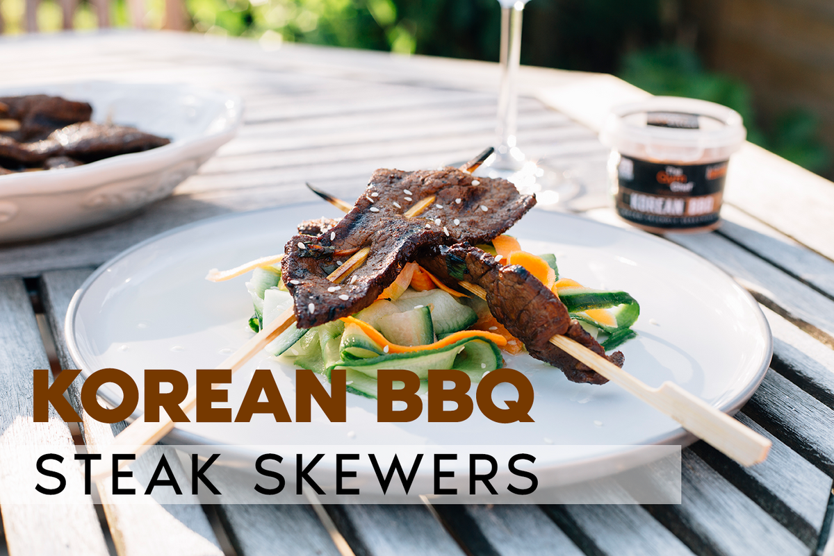 Korean BBQ steak skewers with pickled ribbon salad - recipe | TheGymChef